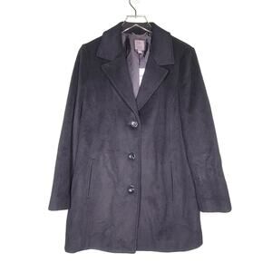 J Jill Coat Black Wool Blend Overcoat Button Up Preppy Classic Outerwear M